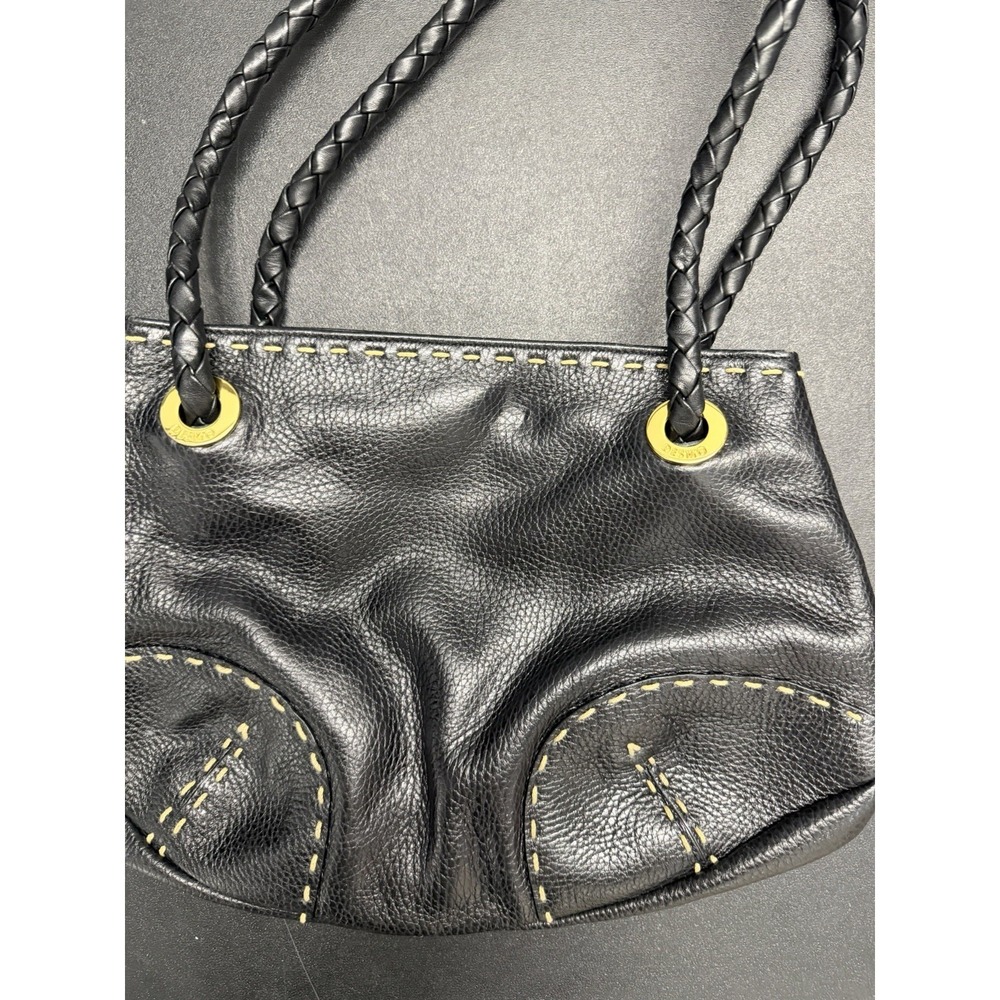 DESMO Italian Leather Purse Black Pebble Grain Gold Hardware Braided Strap - Picture 2 of 6